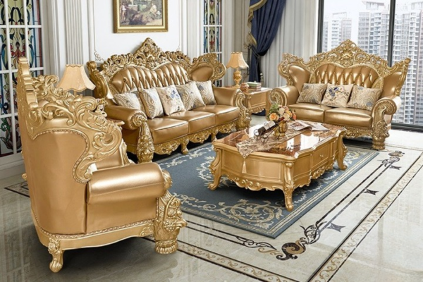 Sofa Tamu Ukir Gold Bergaya Mewah Furniture Nwj 90