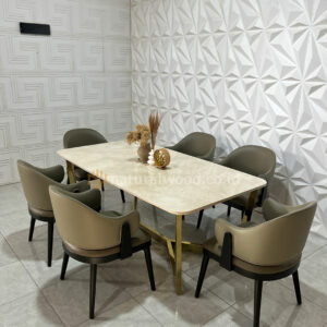 Set Meja Makan Marmer Minimalis Kaki Stainless Steel